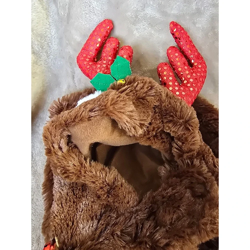 PetHoliday Reindeer Dog Costume Brown Faux Fur Red Sequin Antlers Jingle Bells M